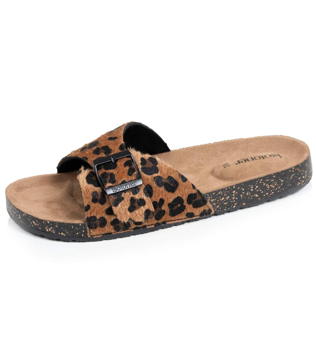 Isotoner Mules claquettes femme à simple bride noire, semelle intérieur patch talon ultra confortables-1