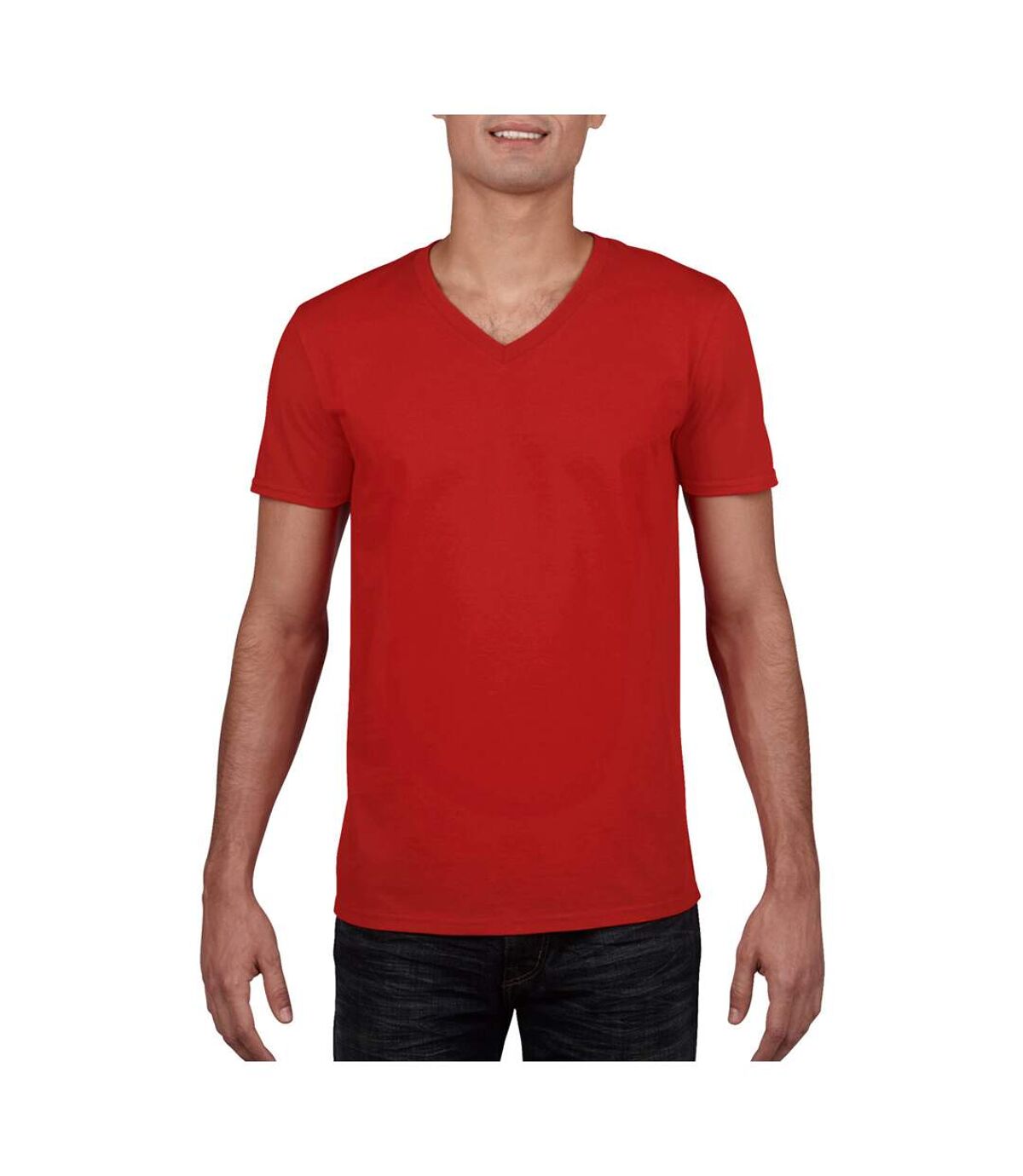 Gildan Mens Soft Style V-Neck Short Sleeve T-Shirt (Red)