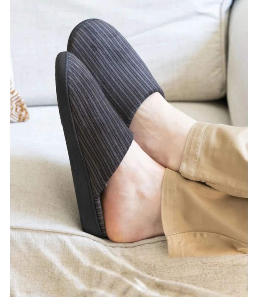 Isotoner Chaussons Mules homme velours semelle ergonomique soutien voûte plantaire-2