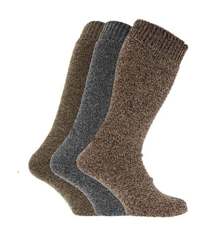 Mens Thermal Wool Blend Long Wellington Boot Socks (Pack Of 3) (Brown/Grey) - UTMB147