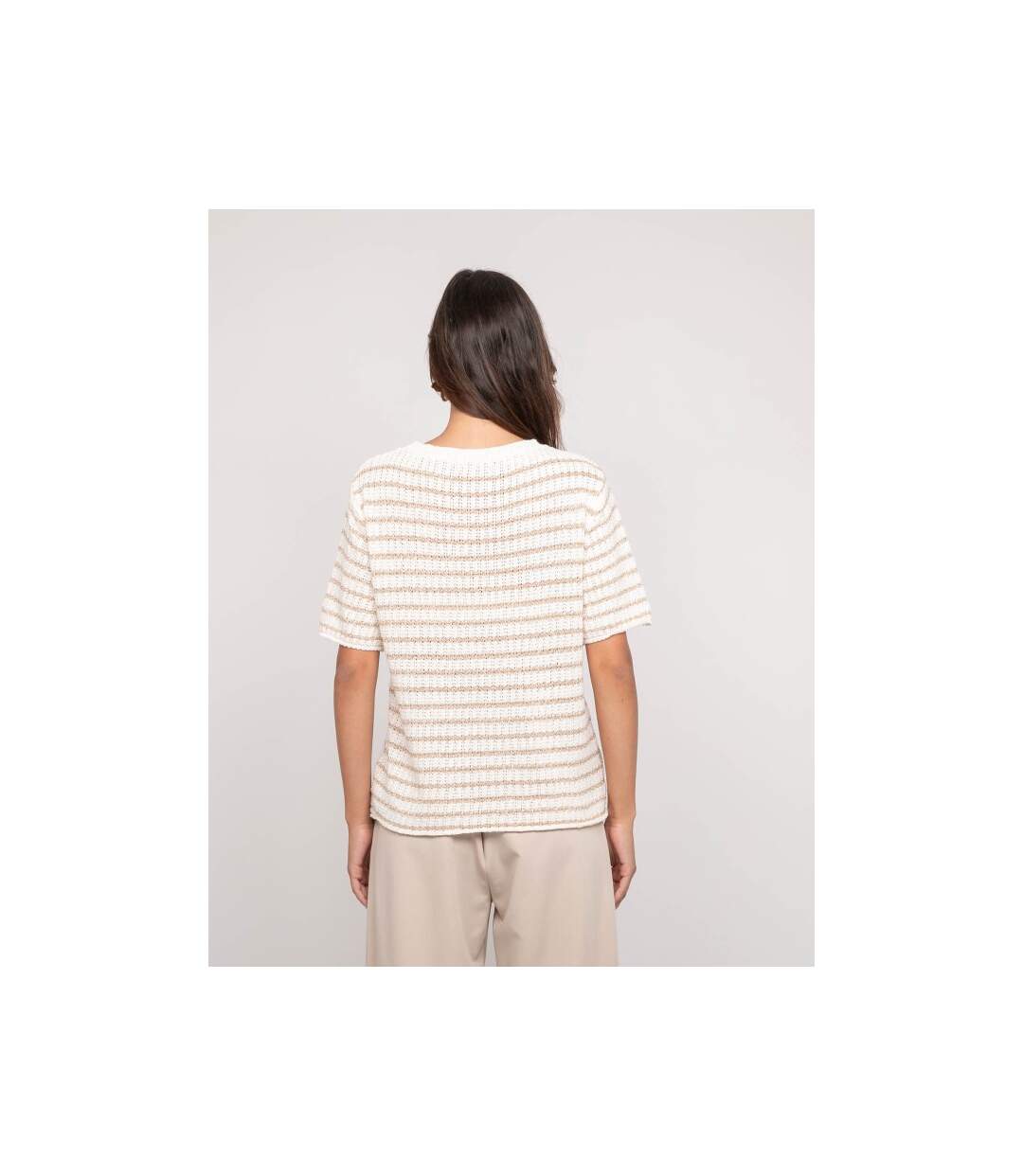 Pull manches courtes rayures lurex KIZAIA - Dona X Lisa-2