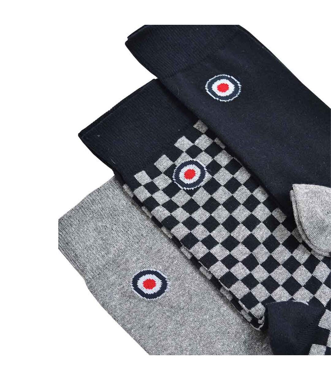 Pack Of 3  Mens Checked Socks  Grey Navy Lambretta-2
