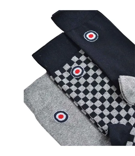 Pack Of 3  Mens Checked Socks  Grey Navy Lambretta