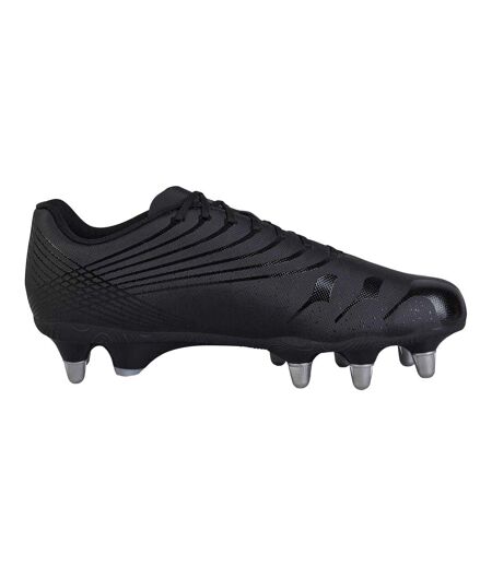 Mens Stampede Groundbreak Team Patterned Leather Soft Ground Rugby Boots Black Silver Canterbury