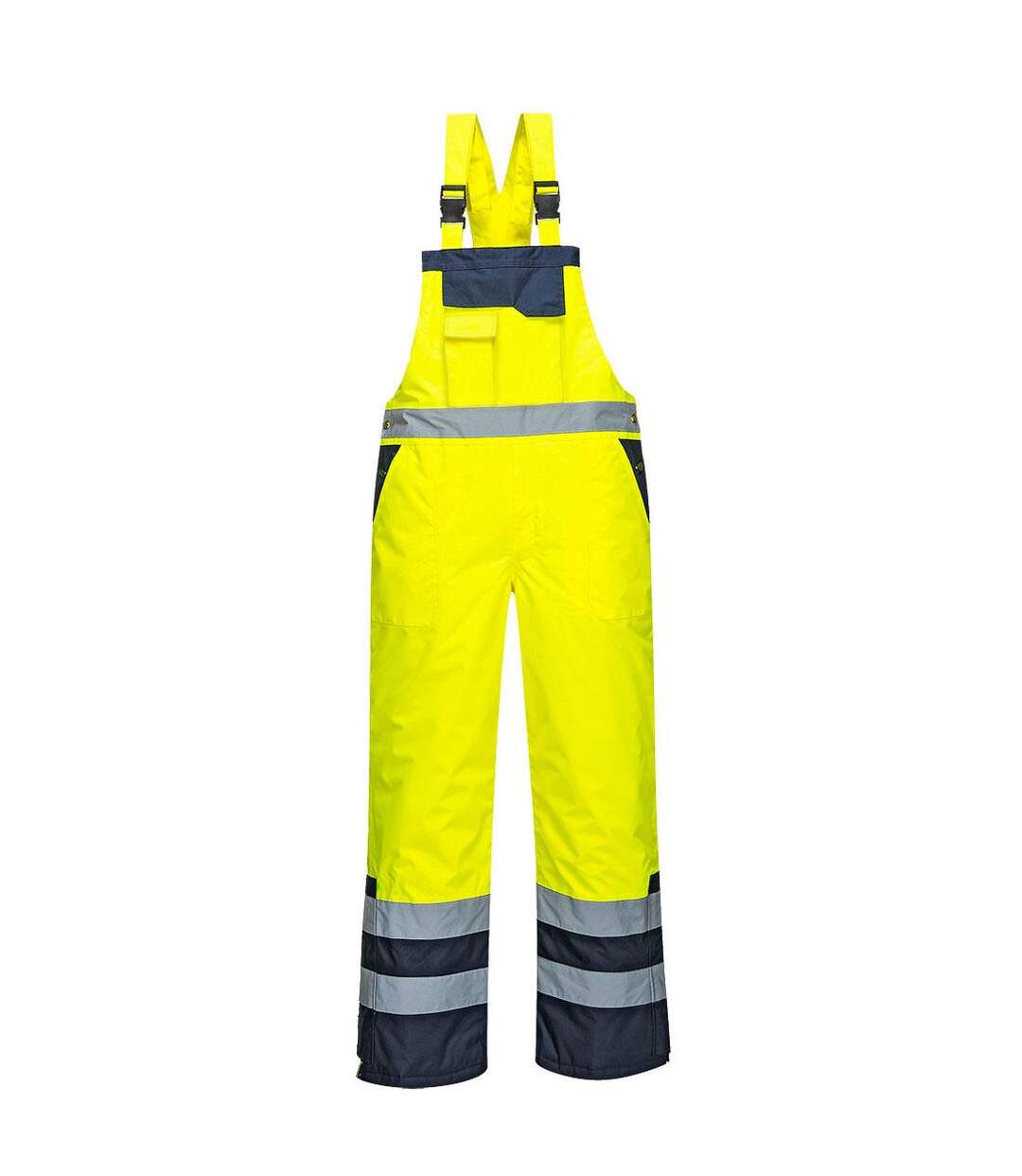 Mens contrast high-vis winter bib and brace overall yellow Portwest-1