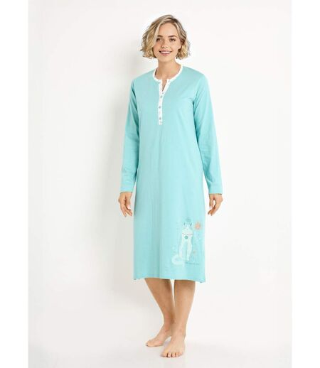 Chemise de nuit liquette mi-longue boutonnée coton