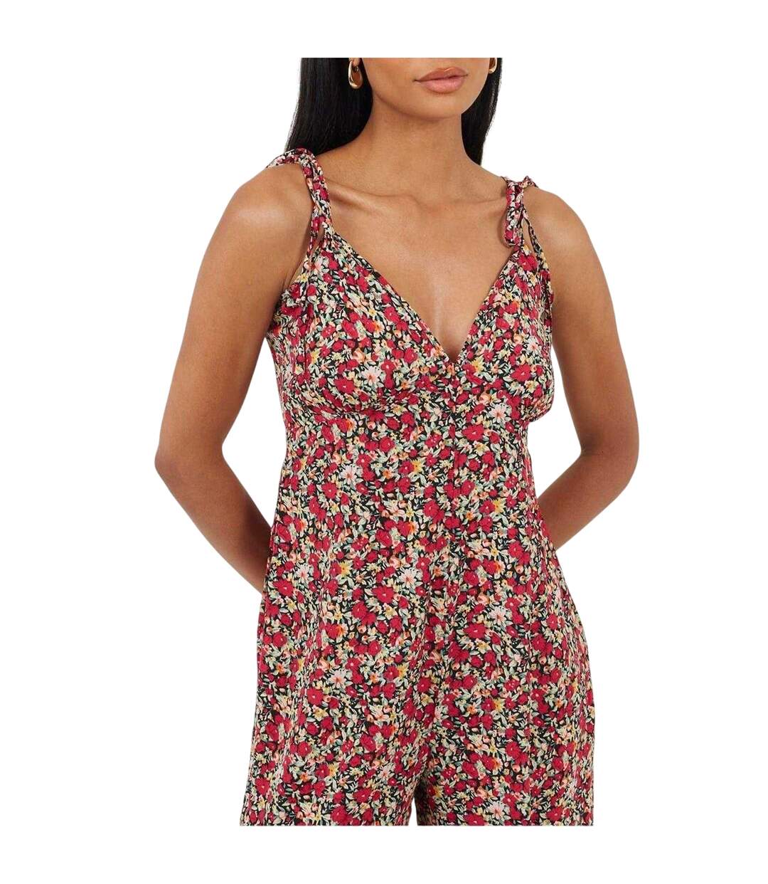 Womens/ladies Floral Pattern Sleeveless Jumpsuit Black Brave Soul-4