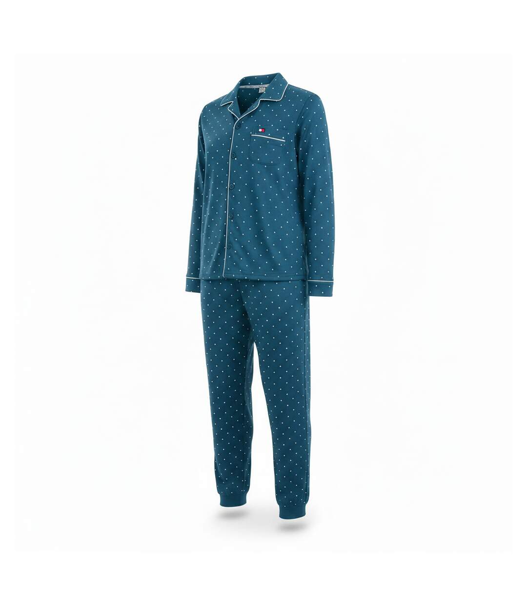 OZABI Ensemble Pyjama Homme Doublé Polaire Boutonné Petits Pois-1