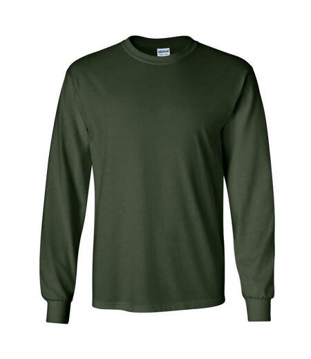 Gildan Mens Plain Crew Neck Ultra Cotton Long Sleeve T-Shirt (Forest Green) - UTBC477