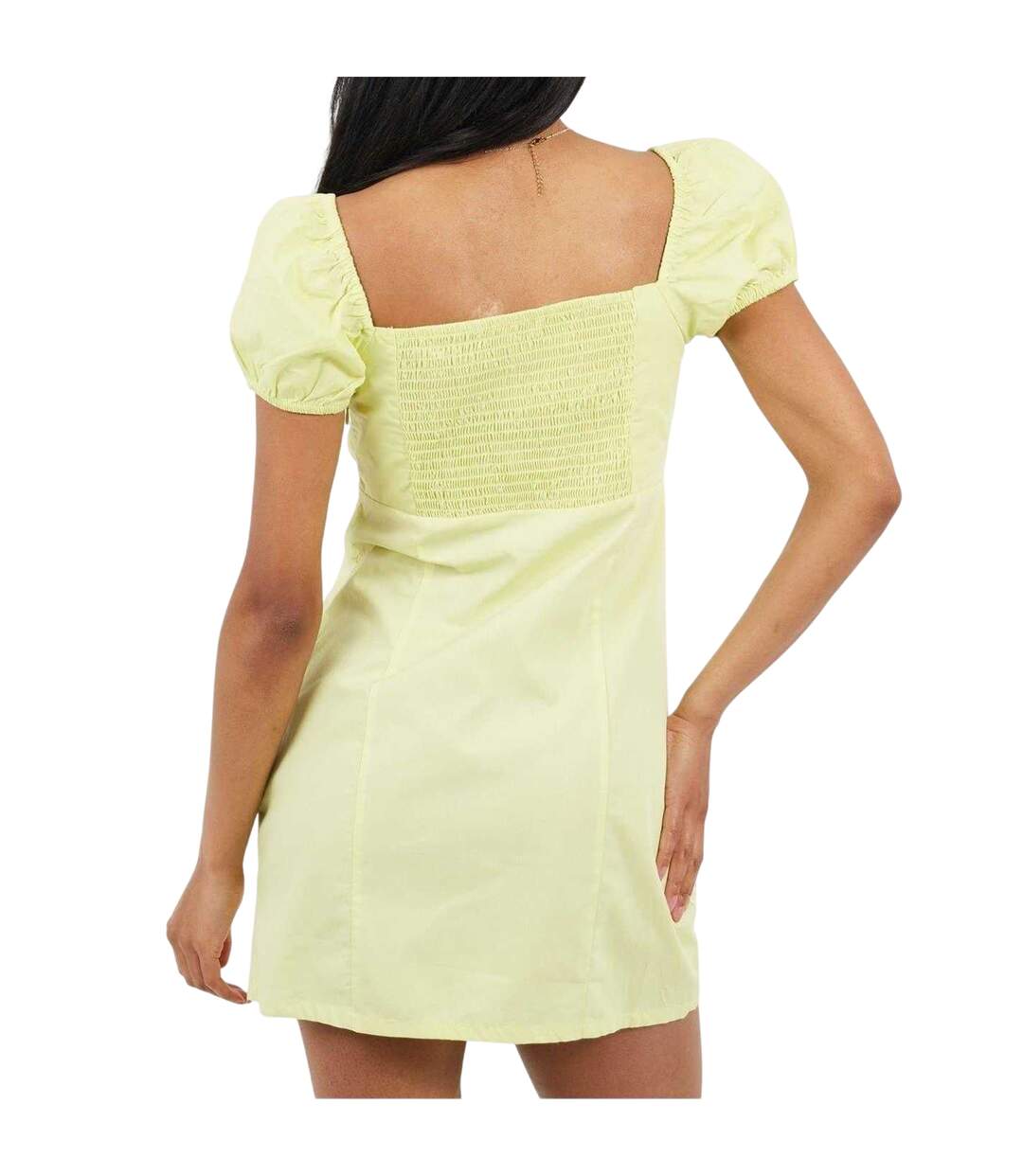 Womens/ladies Square Neck Puff Sleeve Mini Dress Lime Brave Soul-3