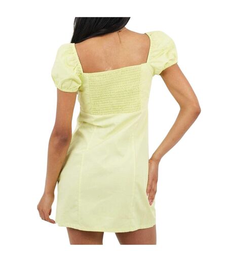 Womens/ladies Square Neck Puff Sleeve Mini Dress Lime Brave Soul