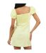 Womens/ladies Square Neck Puff Sleeve Mini Dress Lime Brave Soul-3