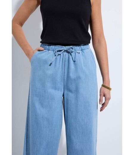 Pantalon large taille élastiquée denim léger