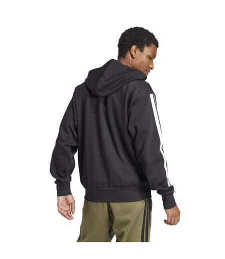 Mens 3 Stripes Fleece Full Zip Hoodie Black White Adidas