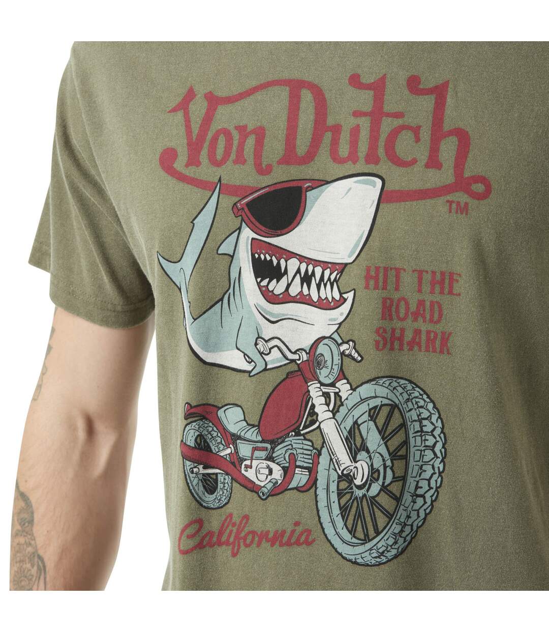 T-shirt homme col rond et print avec acid wash en coton Shark Vondutch