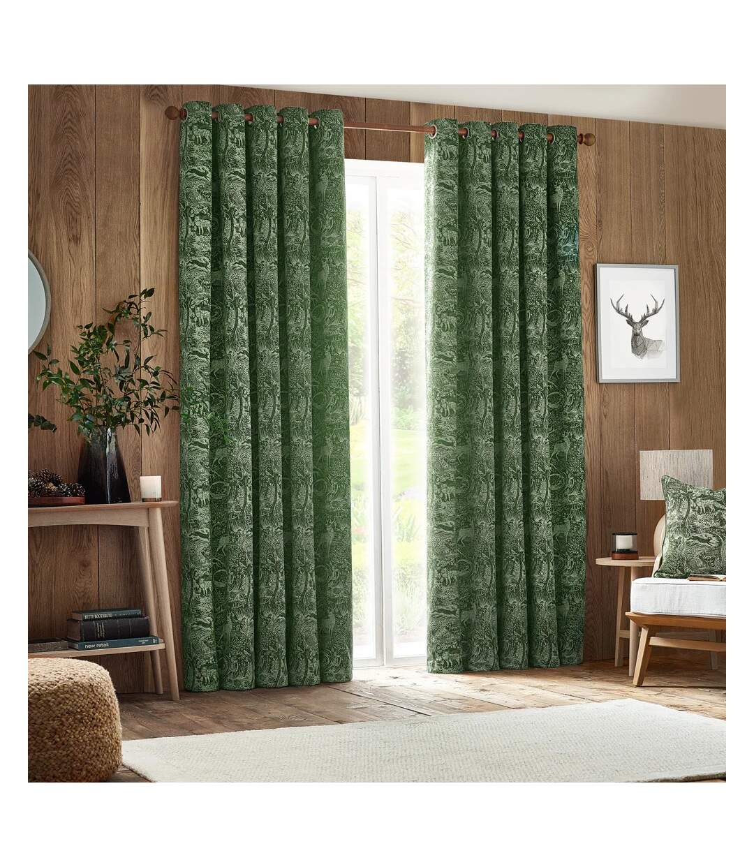 Winter woods chenille animals eyelet curtains 229cm x 229cm emerald Furn-1