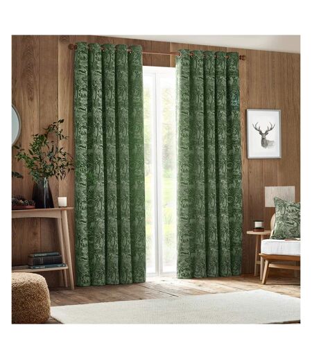 Winter woods chenille animals eyelet curtains 229cm x 229cm emerald Furn
