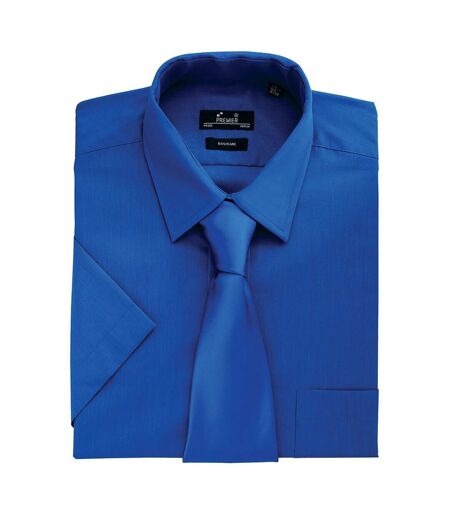 Mens short sleeve formal poplin plain work shirt royal Premier