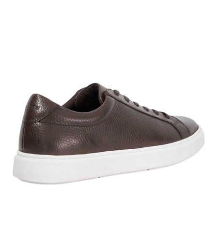 Mens Tais Leather Flat Trainers Chocolate Dune London