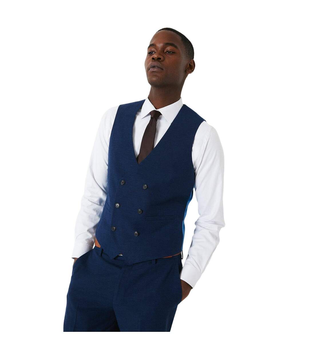 Mens Linen Tailored Wedding Waistcoat Navy Dorothy Perkins-2