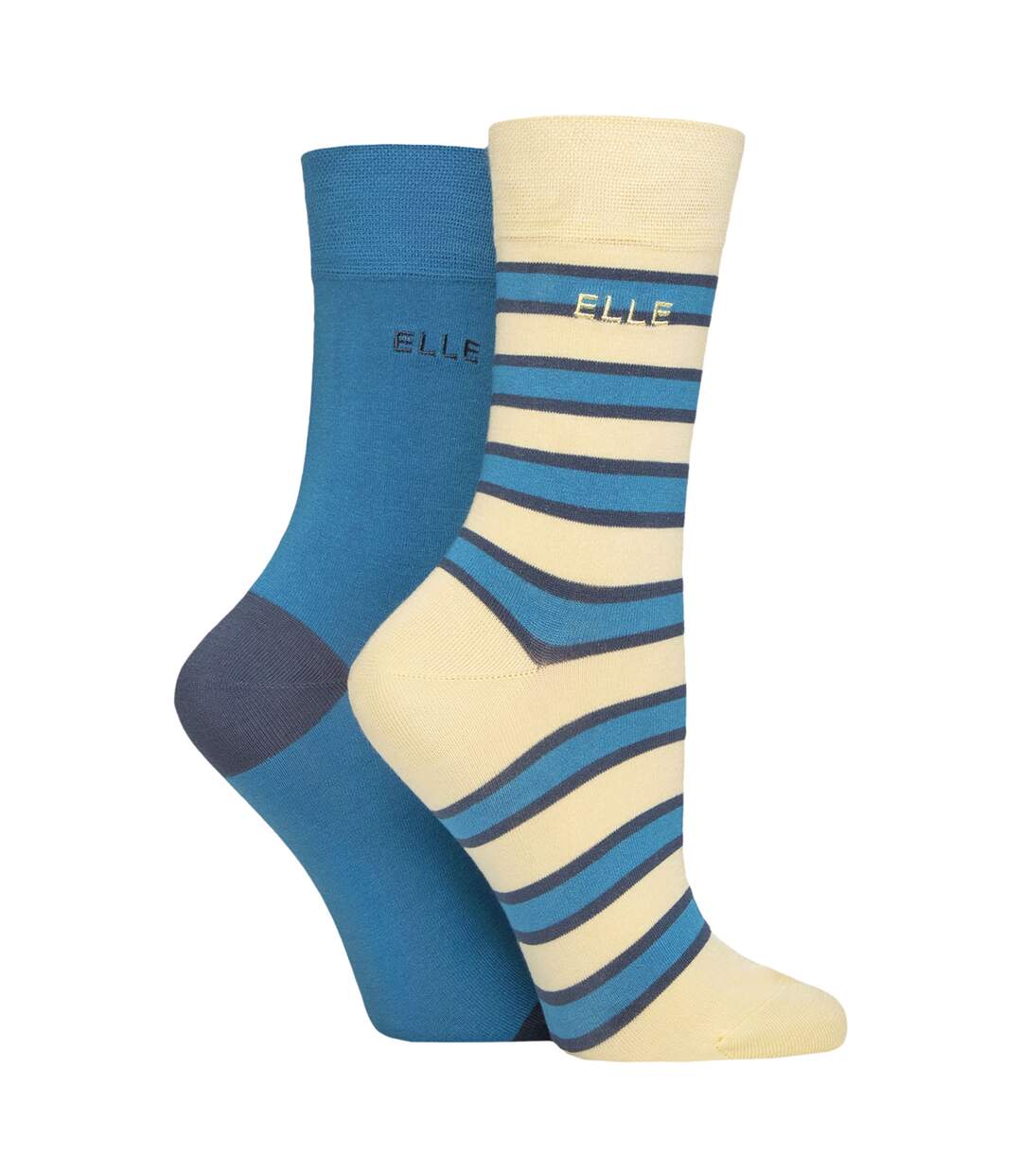 2 Pack Ladies Striped and Plain Bamboo Socks - Soft Breathable Everyday Comfort-1