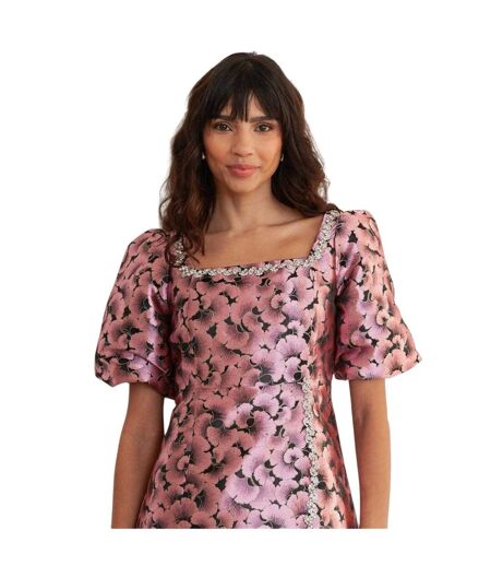 Womens/ladies Jacquard Party Shift Dress Pink Lovedrobe