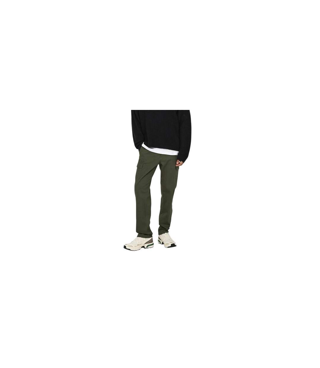 Mens Plain Straight Cargo Trousers Olive Night Only-1