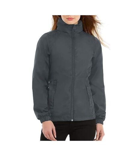B&C Womens/Ladies ID.601 Hooded Showerproof Windbreaker Jacket (Dark Grey)