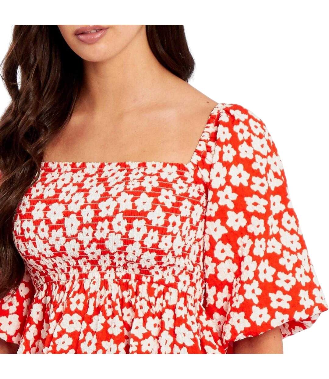 Blouse Manches Bouffantes Femme Rouge Blanc Be You-3