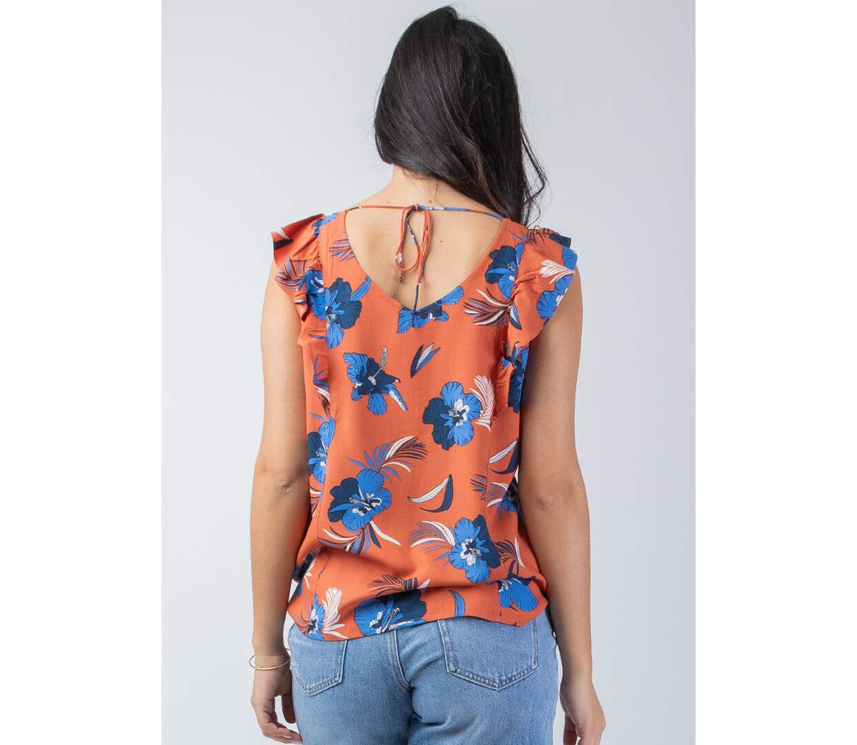 Top viscose fluide dos ouvert CHLOE imprimé hibiscus Coton Du Monde-4