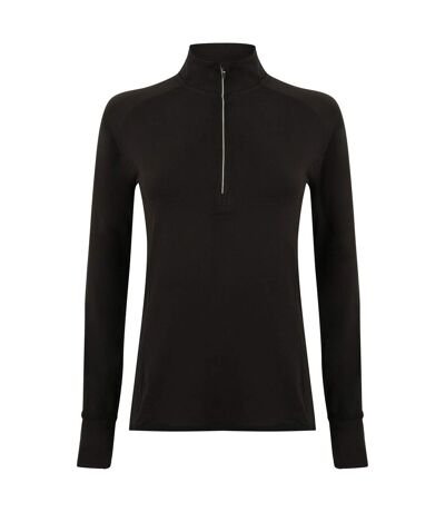 Womens/ladies long sleeve zip neck performance top black Tombo