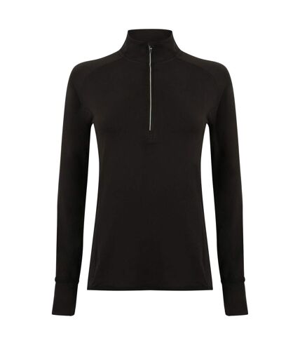 Womens/ladies long sleeve zip neck performance top black Tombo