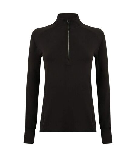 Womens/ladies long sleeve zip neck performance top black Tombo