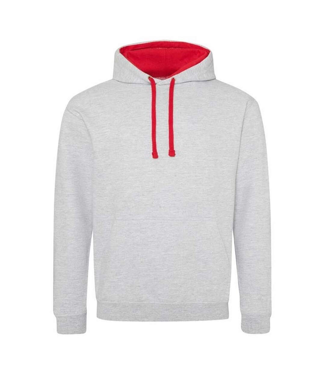 Sweat À Capuche Varsity Adulte Gris Chiné Rouge Feu Awdis-1