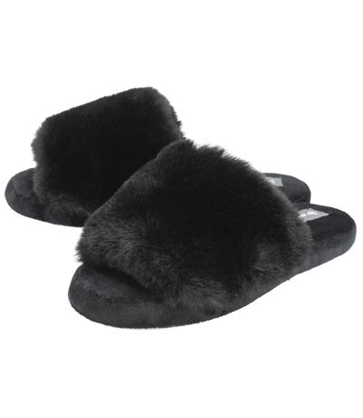 Dunlop - Ladies Faux Fur Open Toe Mule Slippers