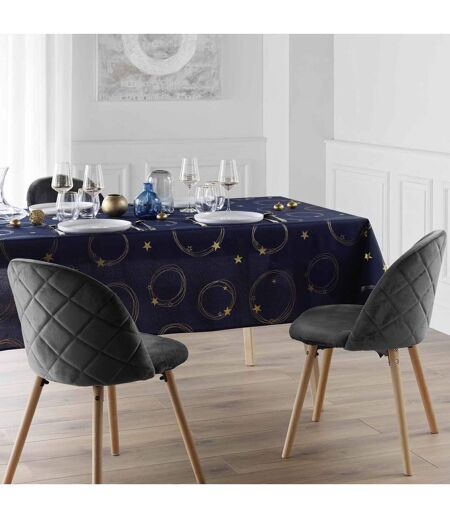 Nappe Antitache Imprimé Star 150x300cm Bleu Marine & Or
