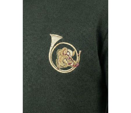 Pull Ras du Cou Homme Ledertys Kaki avec Broderie Sanglier