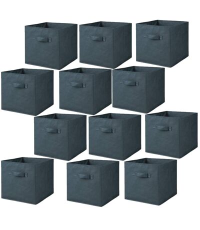 Lot de 12 cubes de rangement pliables en polypropylène avec poignée - 30x30x30cm - Bleu pétrole