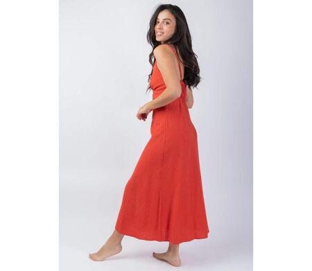 Robe longue fines bretelles VALENTINE unie terracotta Coton Du Monde