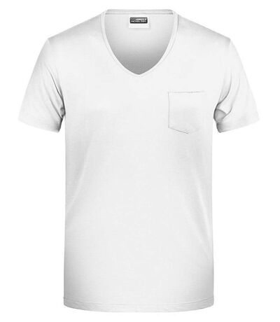 T-shirt BIO col V poche poitrine - Homme - 8004 - blanc