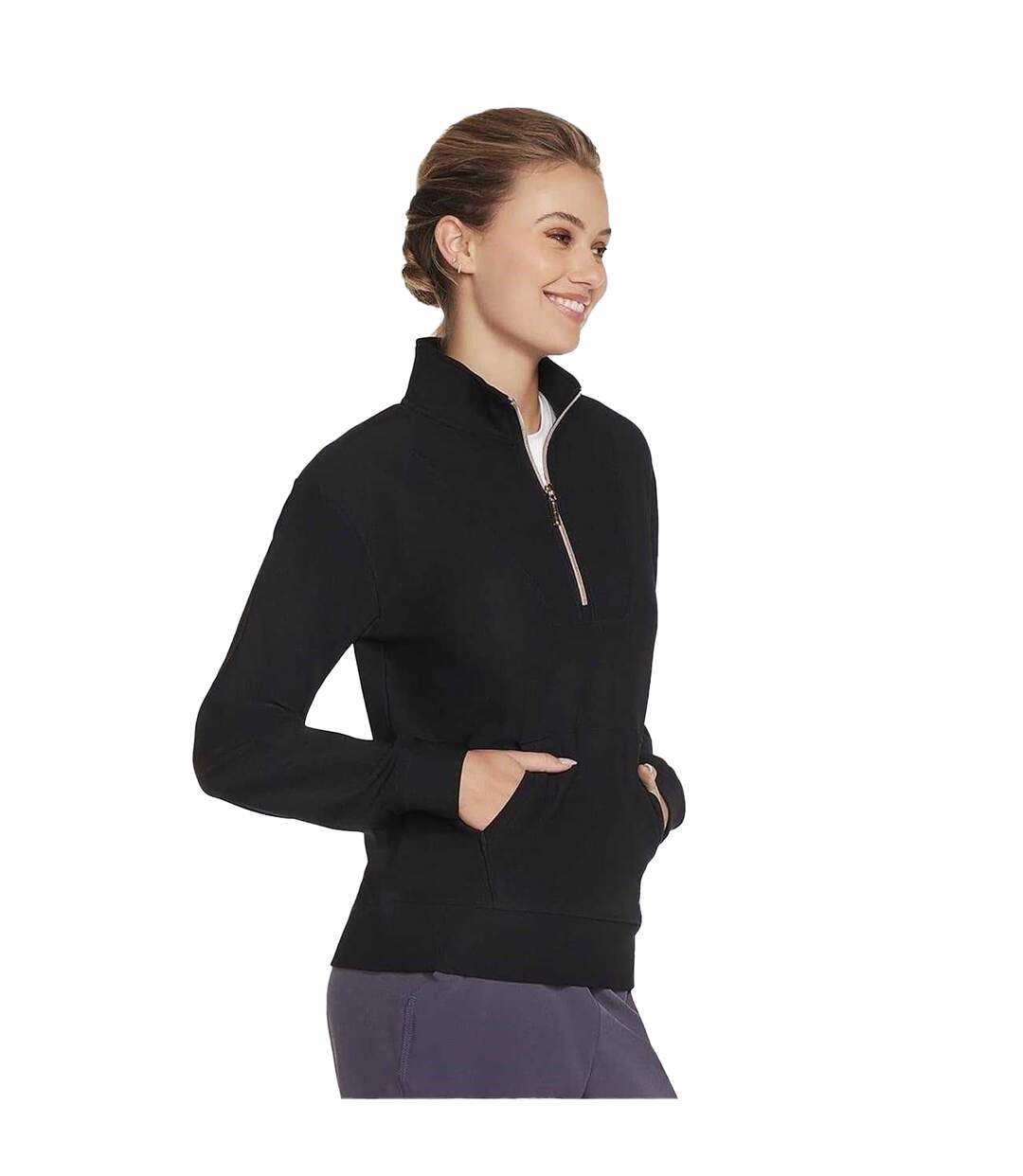 Womens/ladies Goluxe Ribbed Quarter Zip Sweatshirt Black Skechers-4