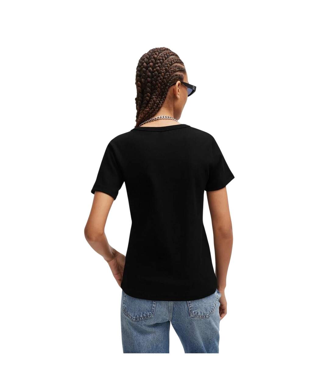 T-shirt Motif/style Logo Brodé Femme Noir Hugo-3