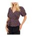 Womens/ladies V Neck Puff Sleeve Wrap Top Black Pink Brave Soul-2
