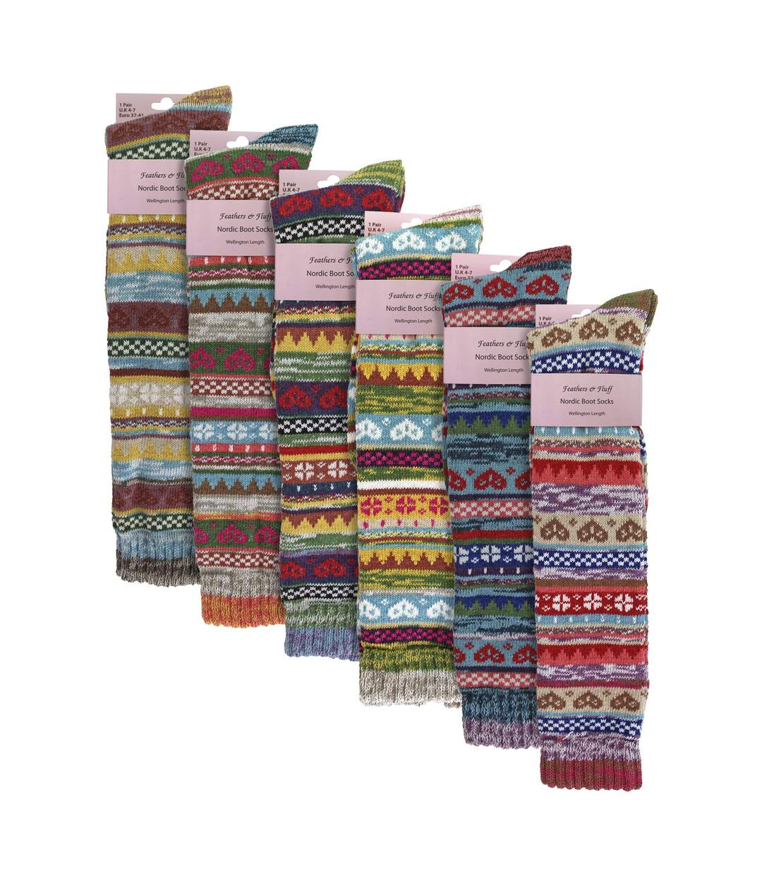 6 Pairs Ladies Knee High Nordic Patterns Socks-2