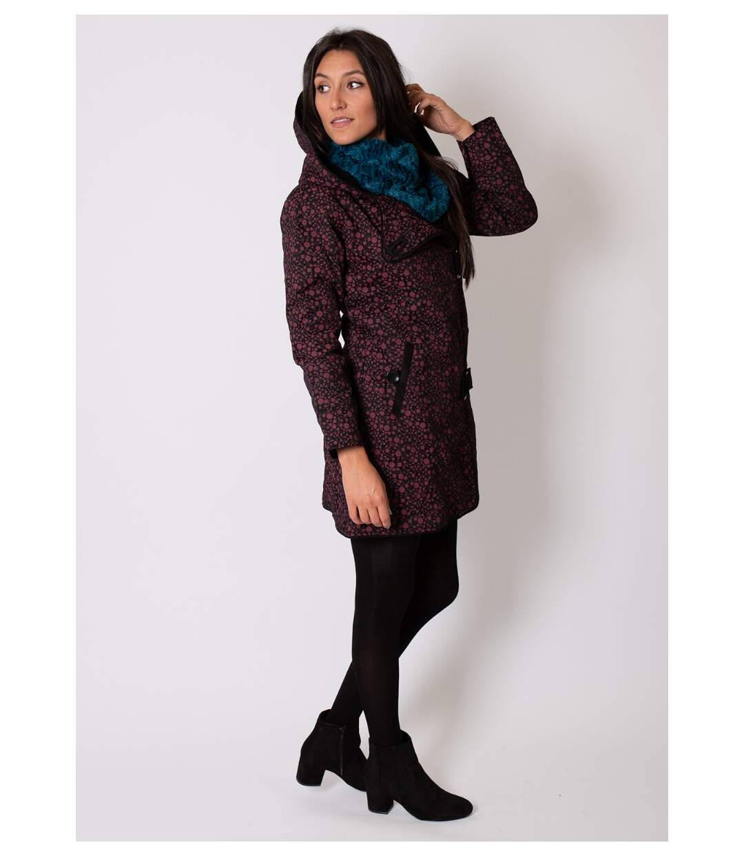 Manteau doublé polaire OLENIO fleuri bordeaux Coton Du Monde