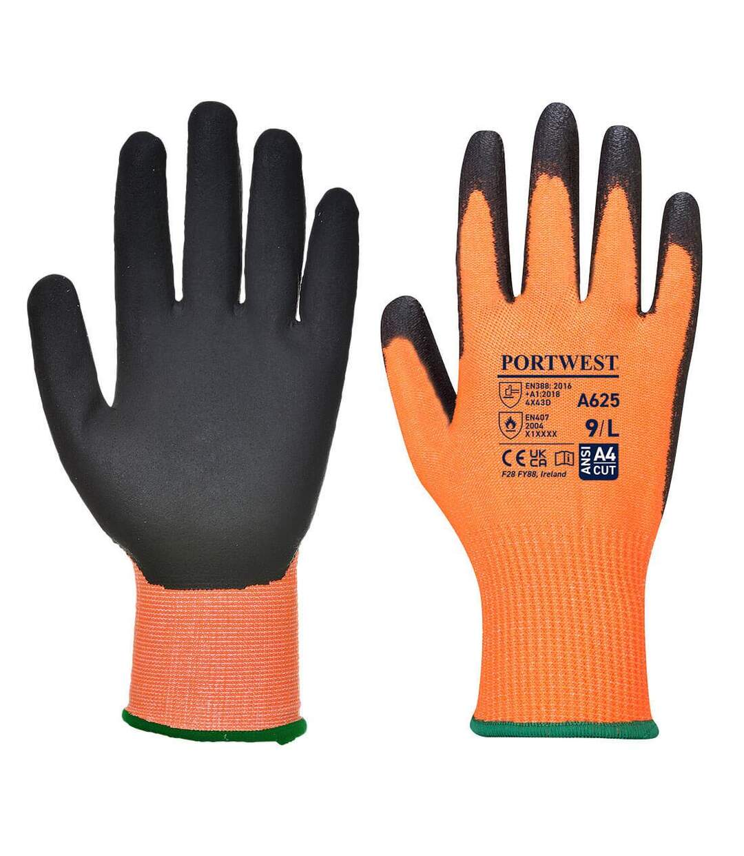 Unisex adult a625 vis tex cut resistant gloves s orange/black Portwest-1