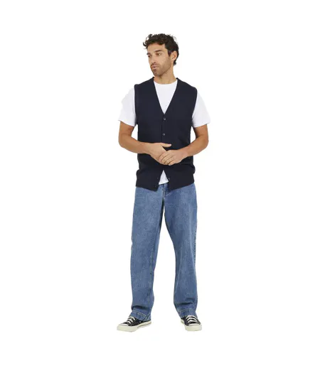 Mens Knitted V Neck Waistcoat Jet Black Brave Soul