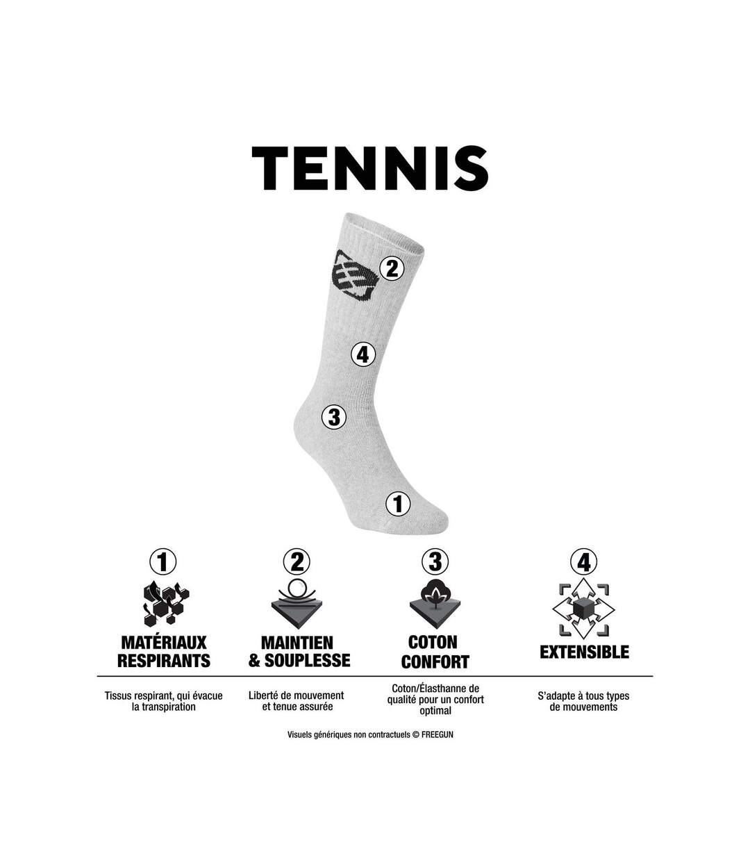 Lot de 6 Paires de Chaussettes Tennis homme Freegun