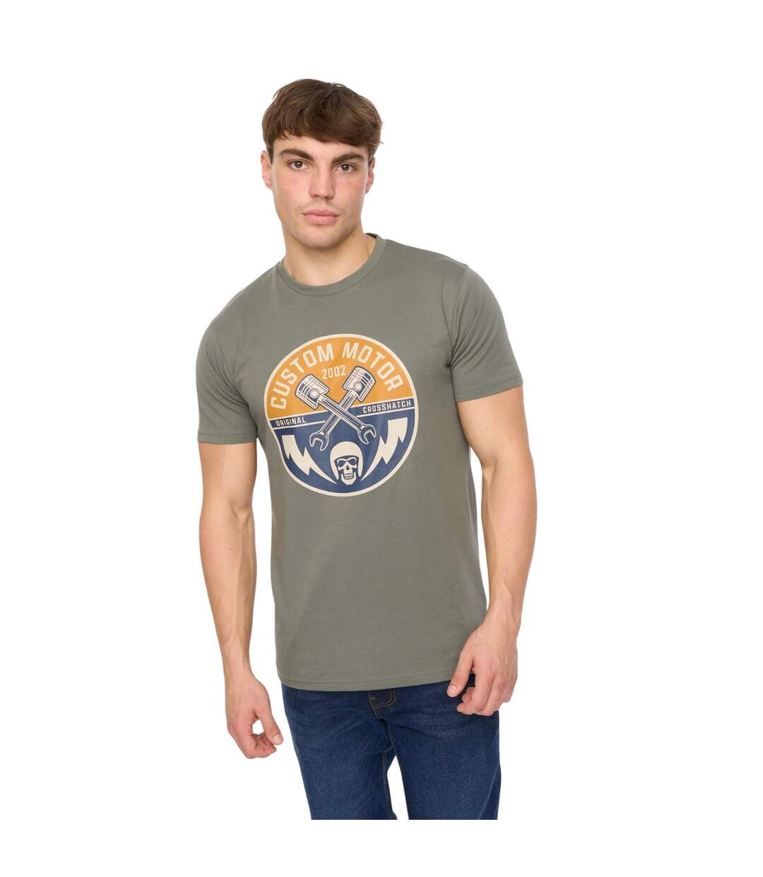 T-shirt Moules Homme Olive Crosshatch-2