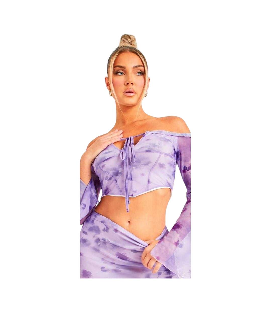 Womens/ladies Mesh Off Shoulder Crop Top Purple Missy Empire-2